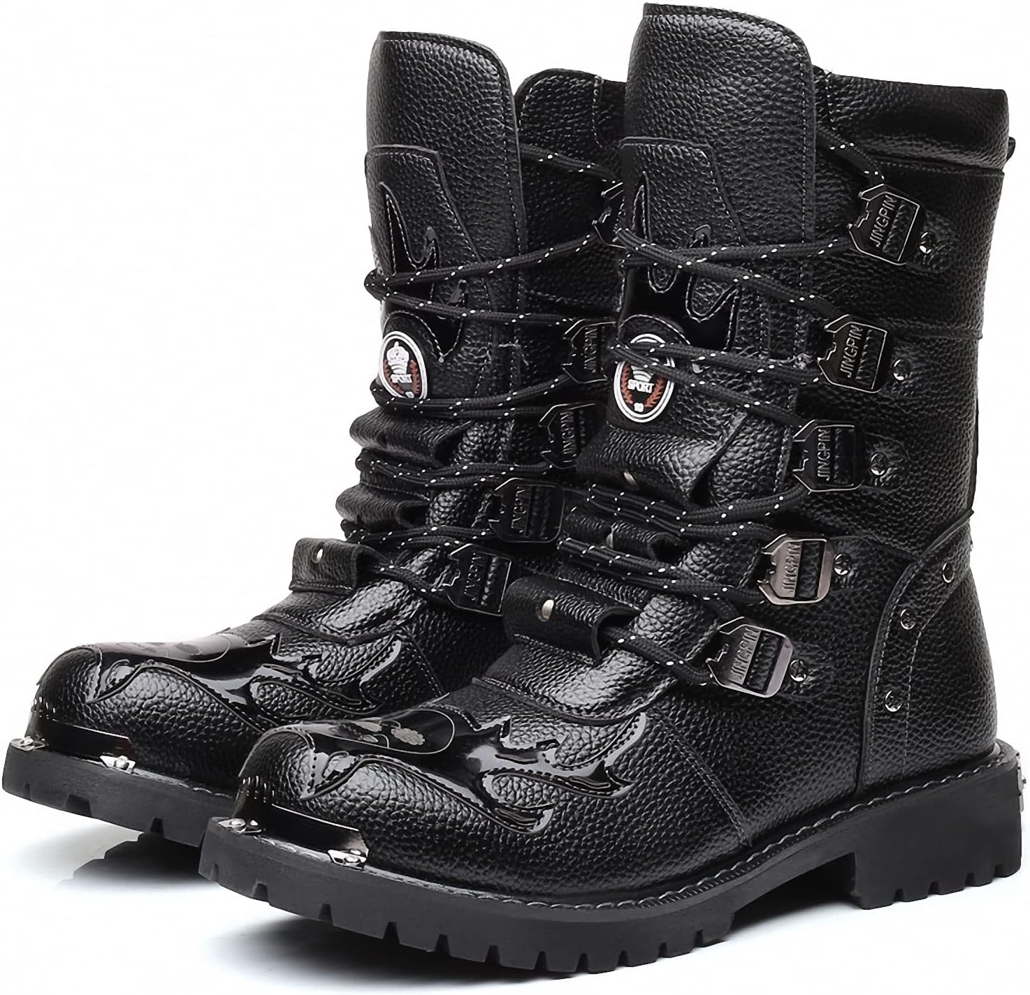 

Мужские байкерские туристические военные ботинки готические до середины голени ретро кожаные панк-рок тактические с металлическим носком водонепроницаемые для езды, охоты, прогулок, активного отдыха, пешего туризма, кемпинга и восхождений Tebapi...