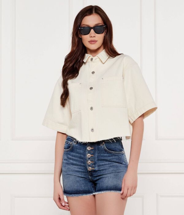 

Джинсовая рубашка getecna_b Cropped fit Hugo Blue, экрю