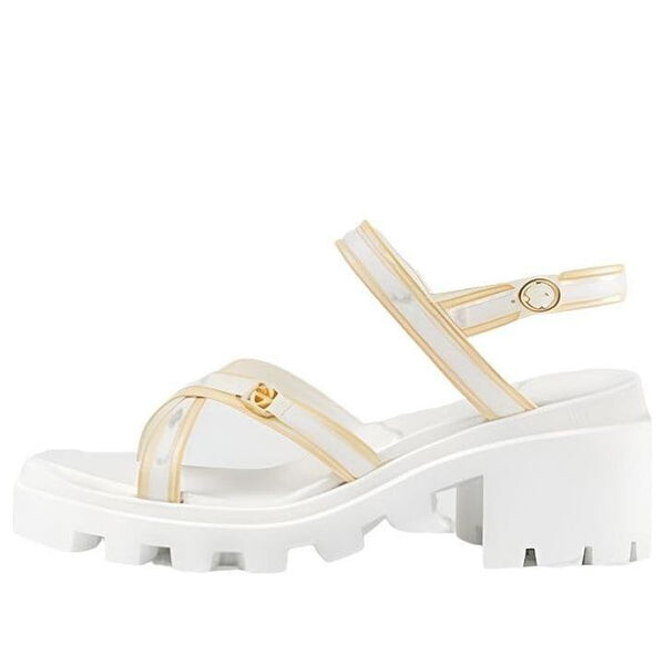 Сандалии lug sole sandal with web 'white yellow' Gucci, белый