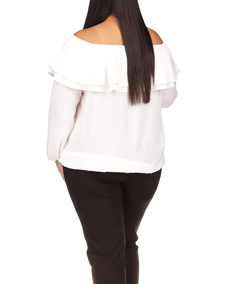 

Топ Michael Kors Plus Size Short Sleeve Ruffle Peasant Top, белый