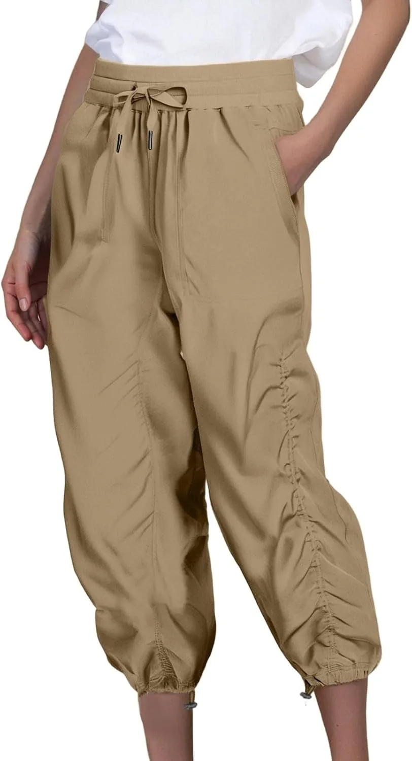 Женские летние капри-брюки Stretch Lightweight Quick-Dry Casual с кулиской и эластичным поясом для путешествий и отдыха на природе с карманами Generic, хаки