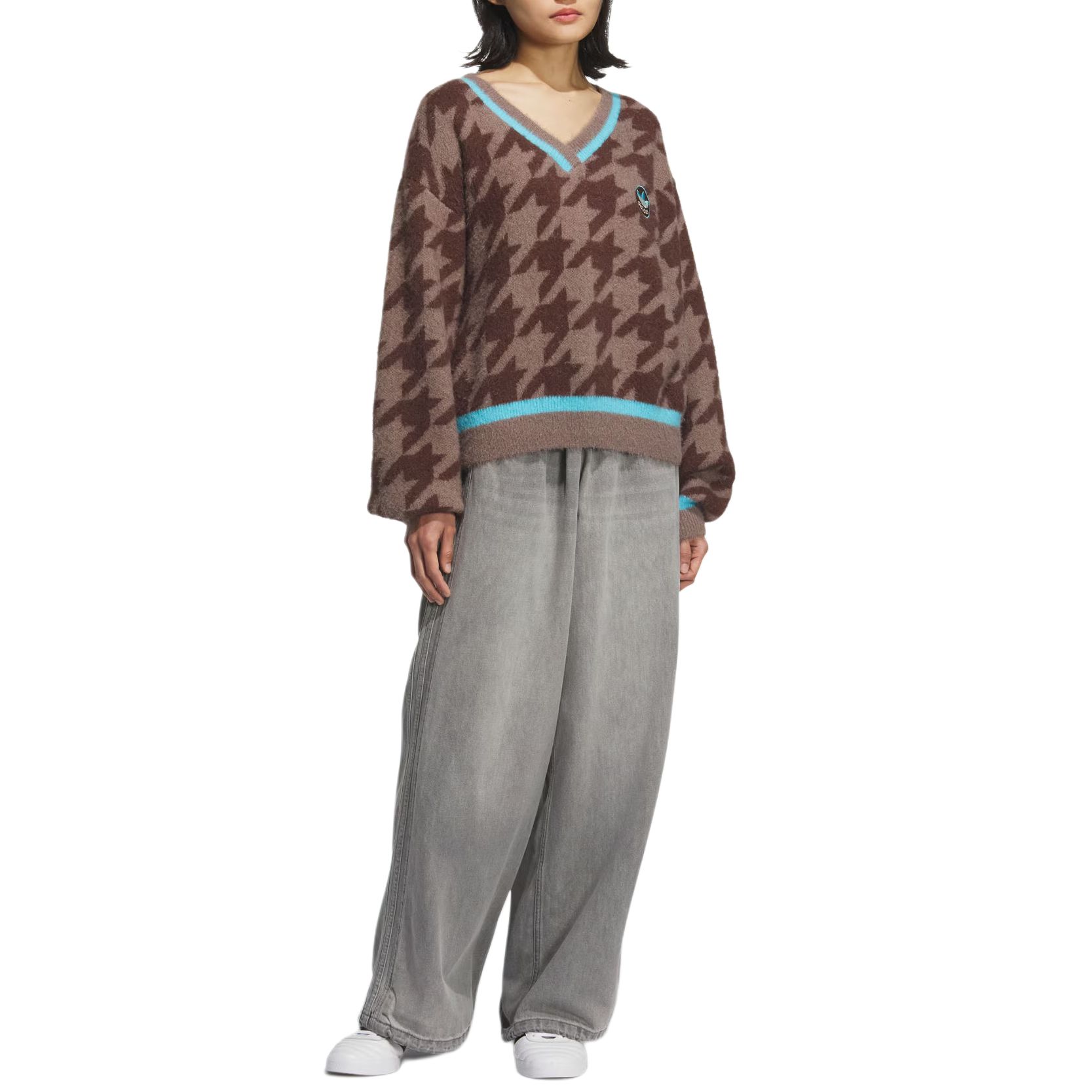 Топ FW25 HOUNDSTOOTH SWEATSHIRT Knitwear Women's Adidas Originals, коричневый — фото 4