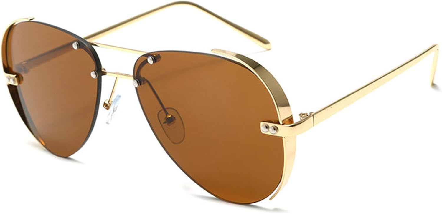 

Willochra Модные солнцезащитные очки-пилот большого размера для женщин и мужчин, ретро-очки без оправы, с двойной перемычкой, черные, с защитой от УФ-излучения UV400, C5