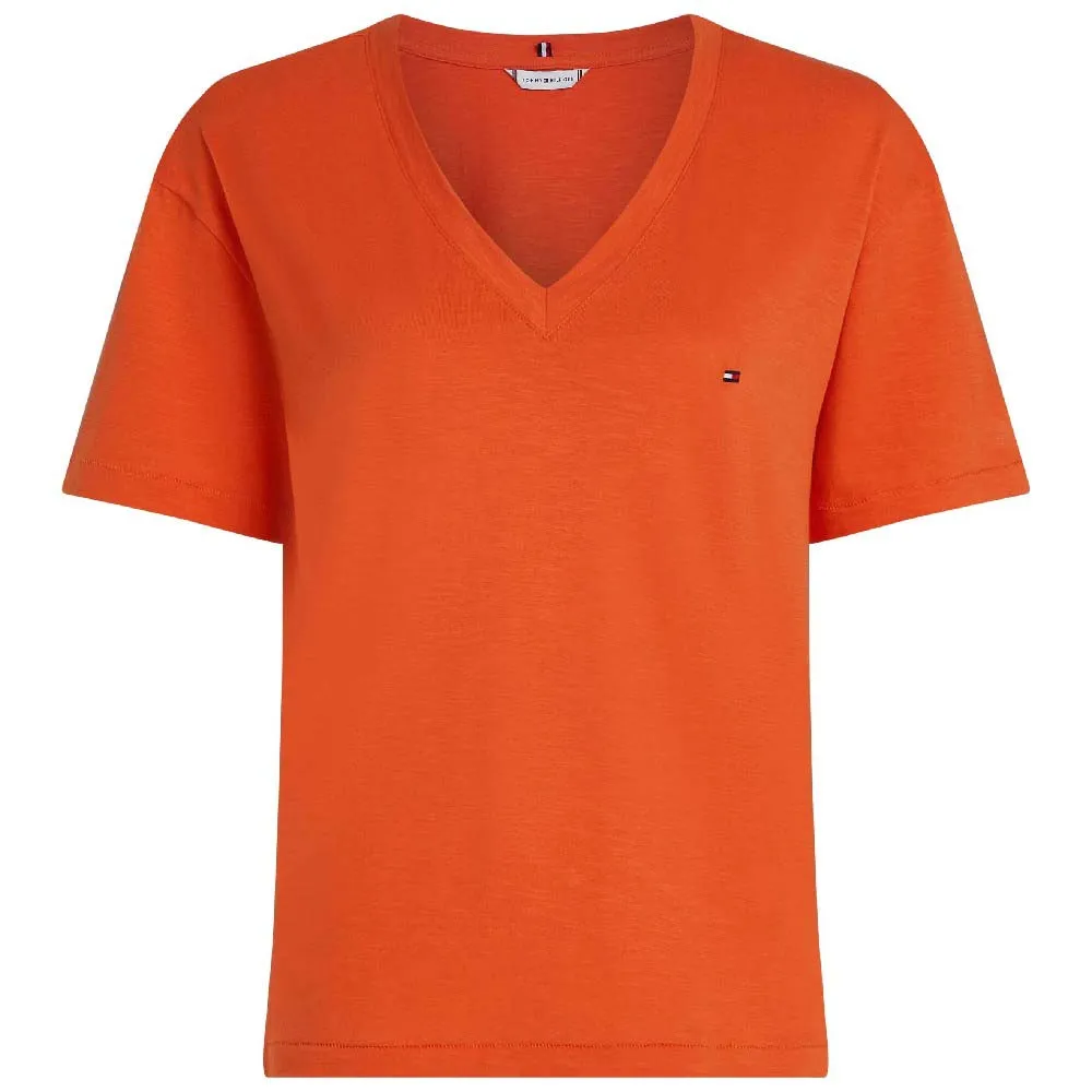 

Футболка Tommy Hilfiger Slub Cropped short sleeve v neck, оранжевый