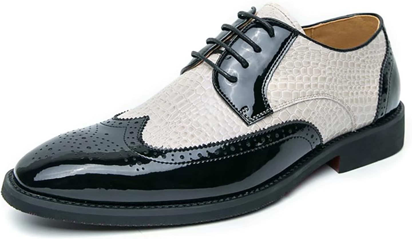 

Мужские кожаные остроносые туфли-оксфорды с крыльями, низкий грубый каблук, деловые формальные, классические на шнуровке, броги, свадебные, выпускные и вечерние туфли Siyake, белый/черный