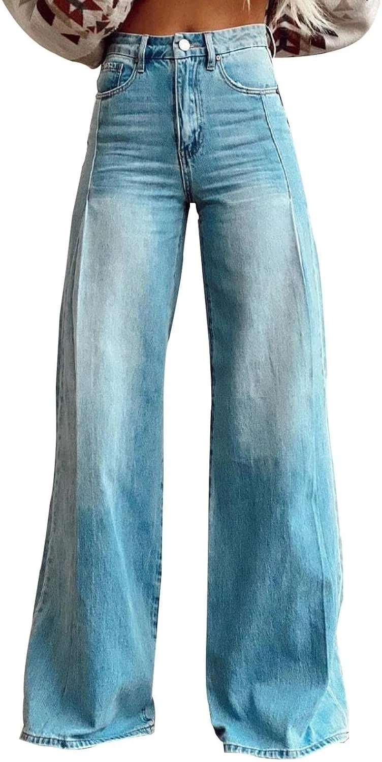 

Брюки джинсовые женские Baggy Jean летние Wide Leg Vintage High Waisted Straight Stretch Denim с карманами CUCUHAM