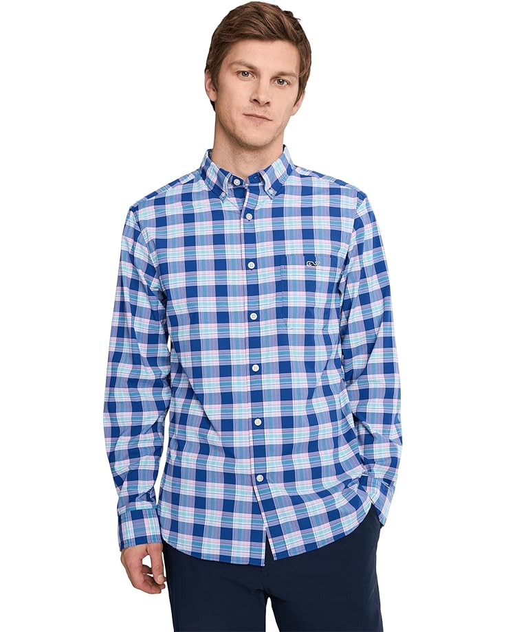 

Мужская рубашка Vineyard Vines Coconut Key Plaid Featherweight Performance, Royal Ocean