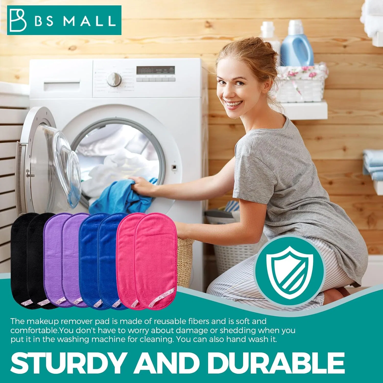 Средство для снятия макияжа Bs-Mall — Салфетки для снятия макияжа многоразовые, 45 г — фото 4