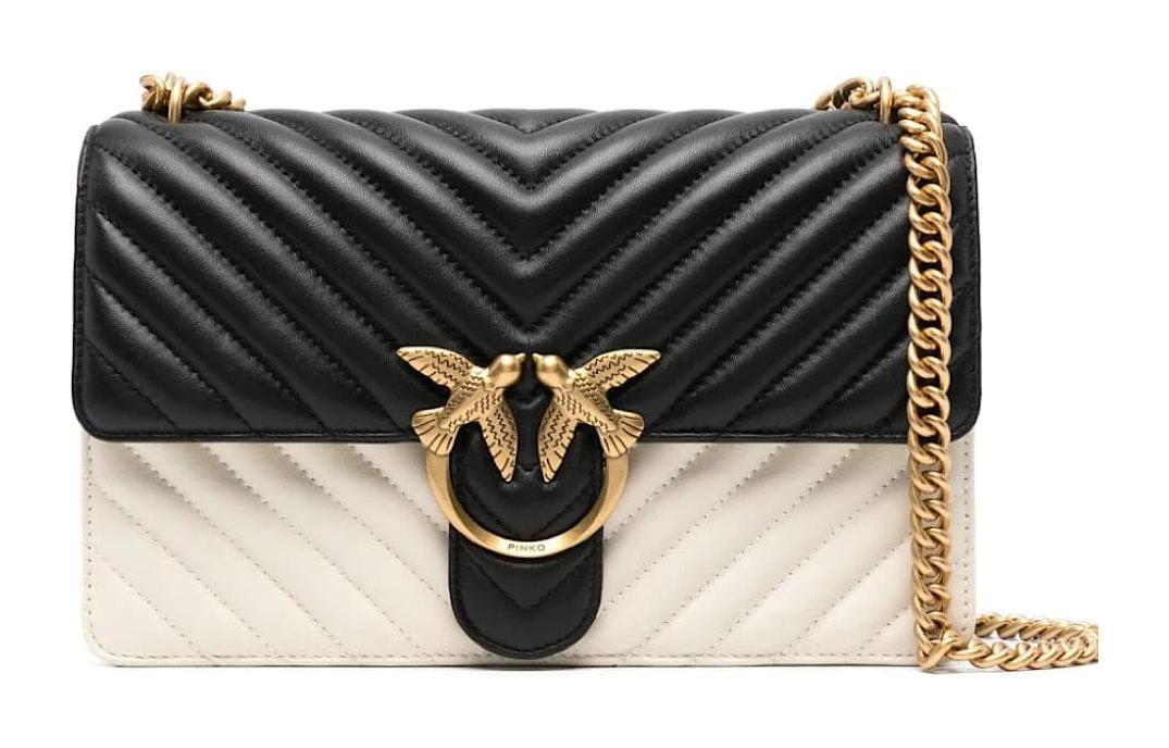 

PINKO Кожаная женская сумка через плечо мини с одним ремнем бело-черная