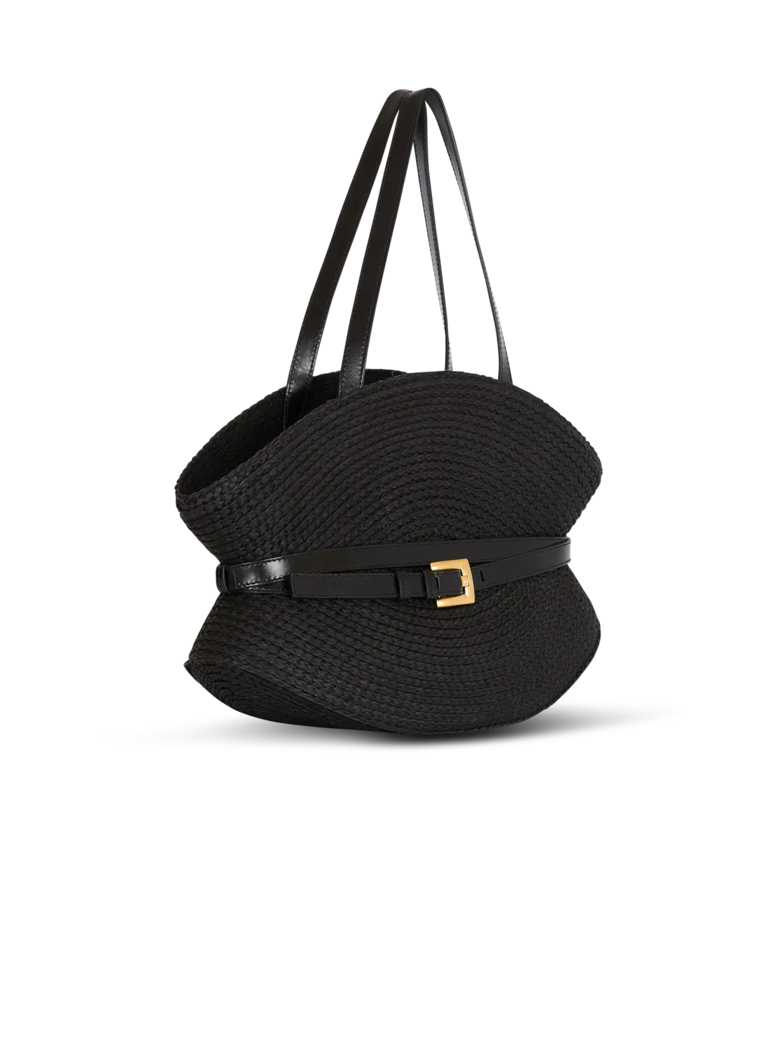Сумка Shuffle Medium из телячьей кожи и рафии Balmain, черный — фото 3