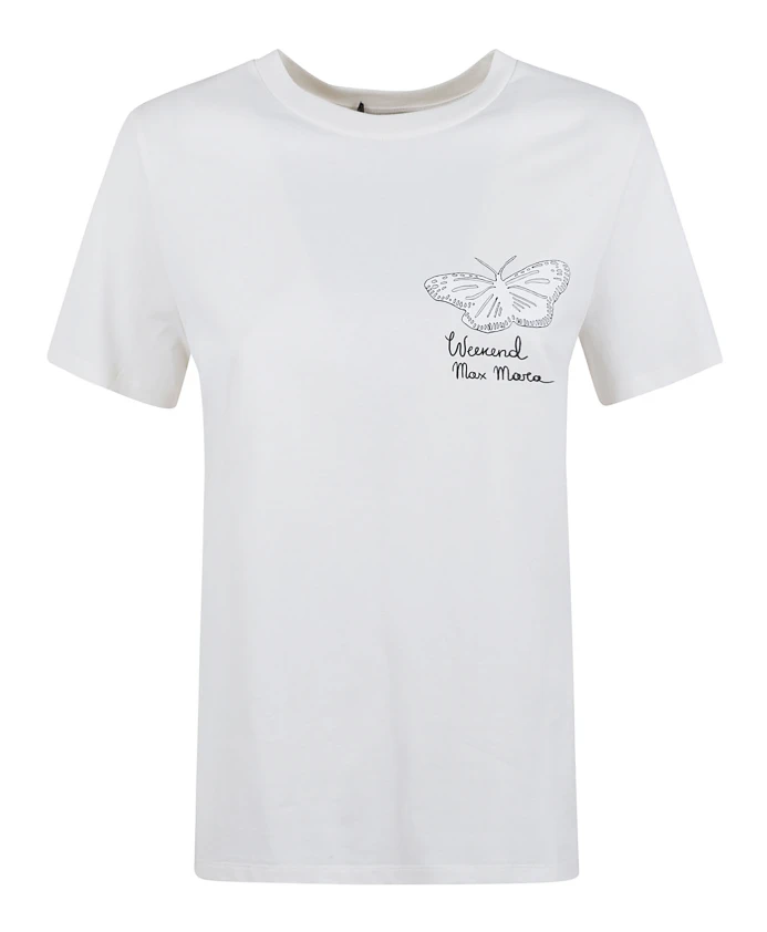 

Белая хлопковая футболка с принтом бабочек. Weekend Max Mara, белый