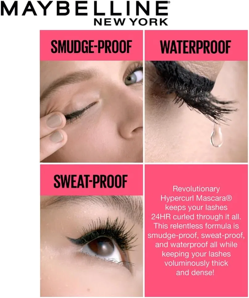 Тушь для ресниц водостойкая Hypercurl Maybelline 9.2 мл черная — фото 3