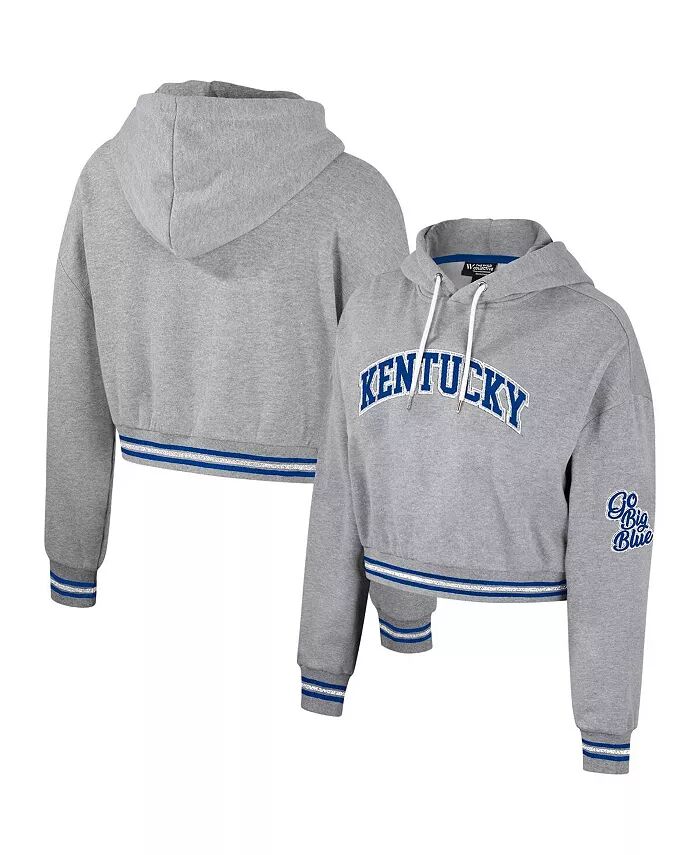 

Женский укороченный толстовка с капюшоном Kentucky Wildcats цвета серого меланжа с эффектом потертости и мерцанием The Wild Collective
