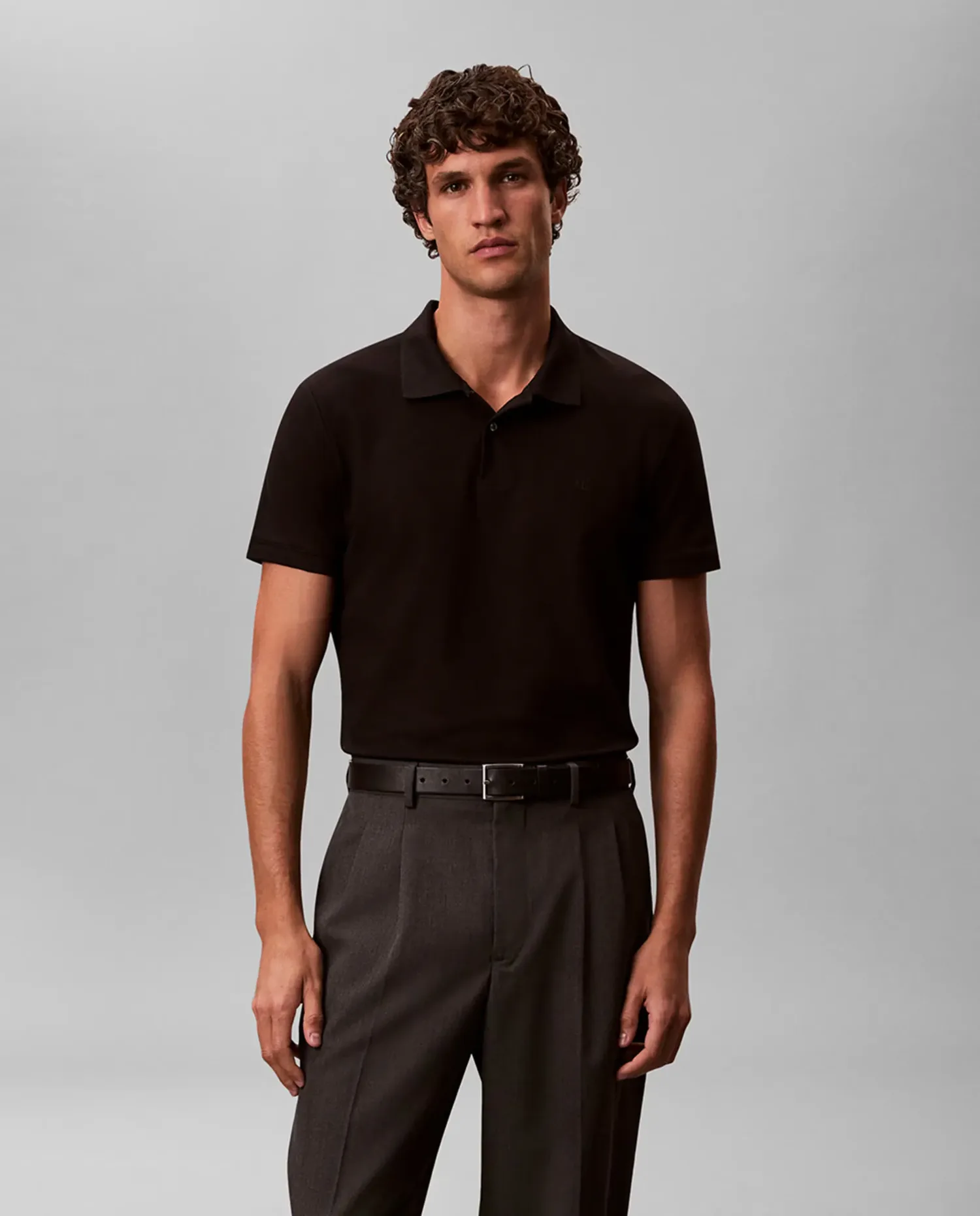 Мужское поло из пике облегающее Calvin Klein, черный