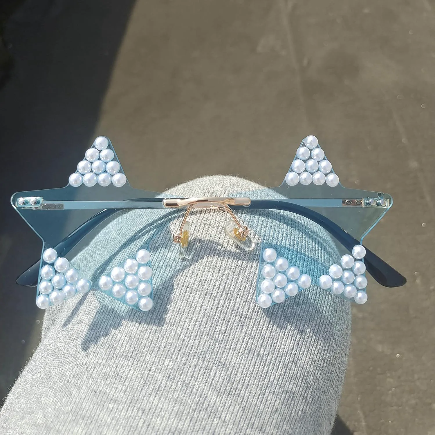 

Солнцезащитные очки Willochra без оправы в форме звезды, стильные солнцезащитные очки для женщин, для вечеринок, с жемчужными стразами и пентаграммой, Blue