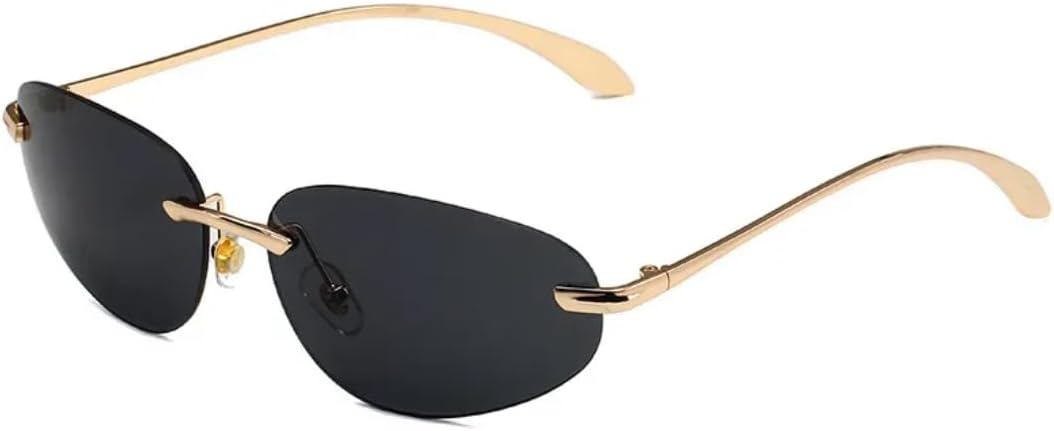 

Винтажные солнцезащитные очки без оправы с металлическими заклепками для женщин и мужчин в стиле панк, роскошные, популярные, с защитой от УФ-излучения UV400 (золотисто-черные) TVTBBVV, Gold Black