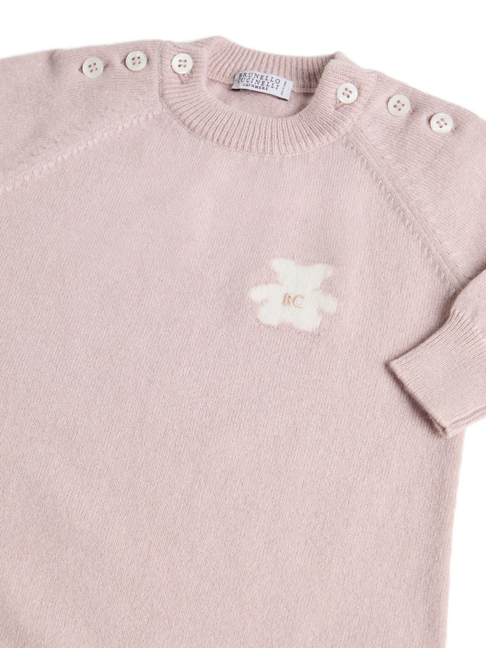 Комбинезон из кашемира с аппликацией в виде мишки Brunello Cucinelli Kids, розовый — фото 3