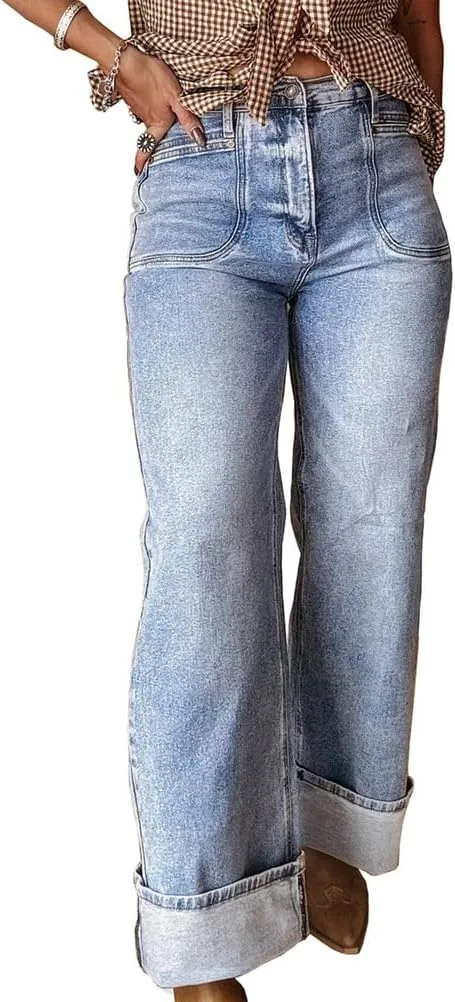 

Джинсы Wide Leg для женщин в стиле вестерн с эффектом потертостей MRNYQBM