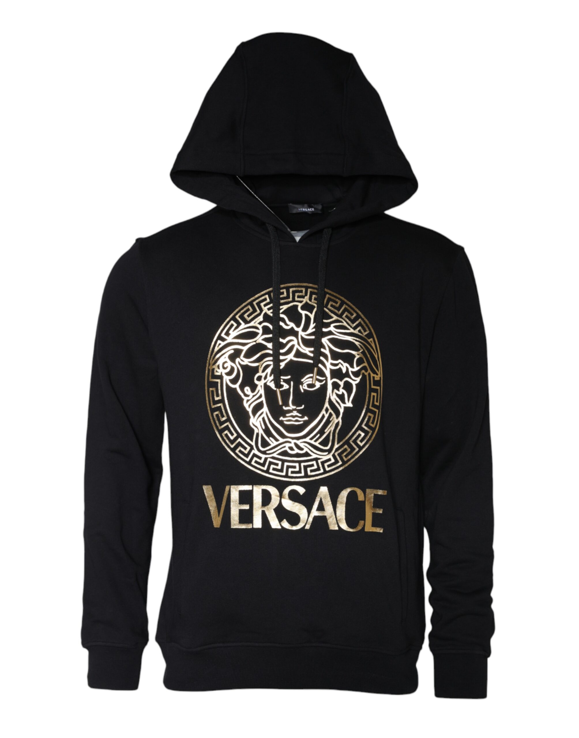 

Черный хлопковый свитер с капюшоном и принтом Медузы Versace