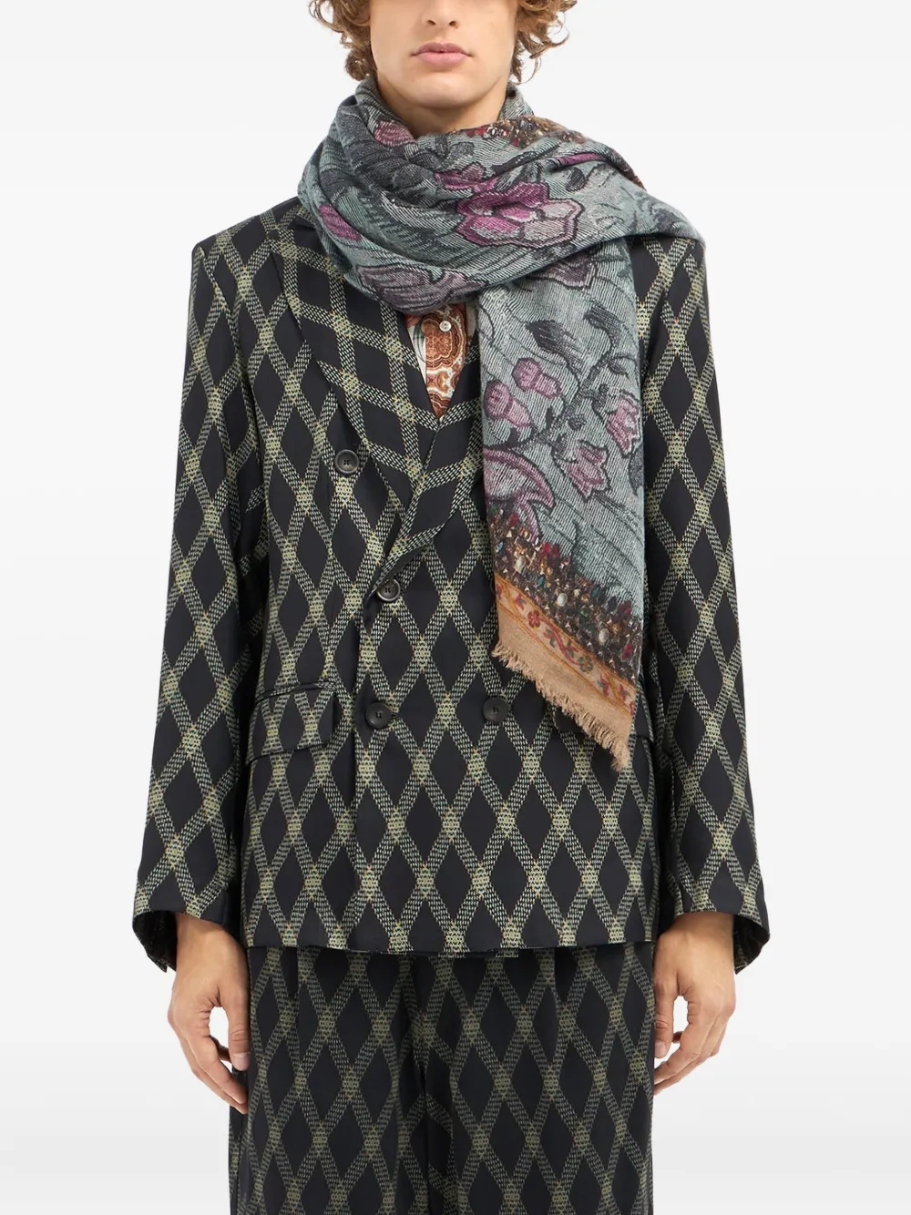 

Шарф с цветочным узором и бахромчатыми краями Pierre-Louis Mascia, розовый