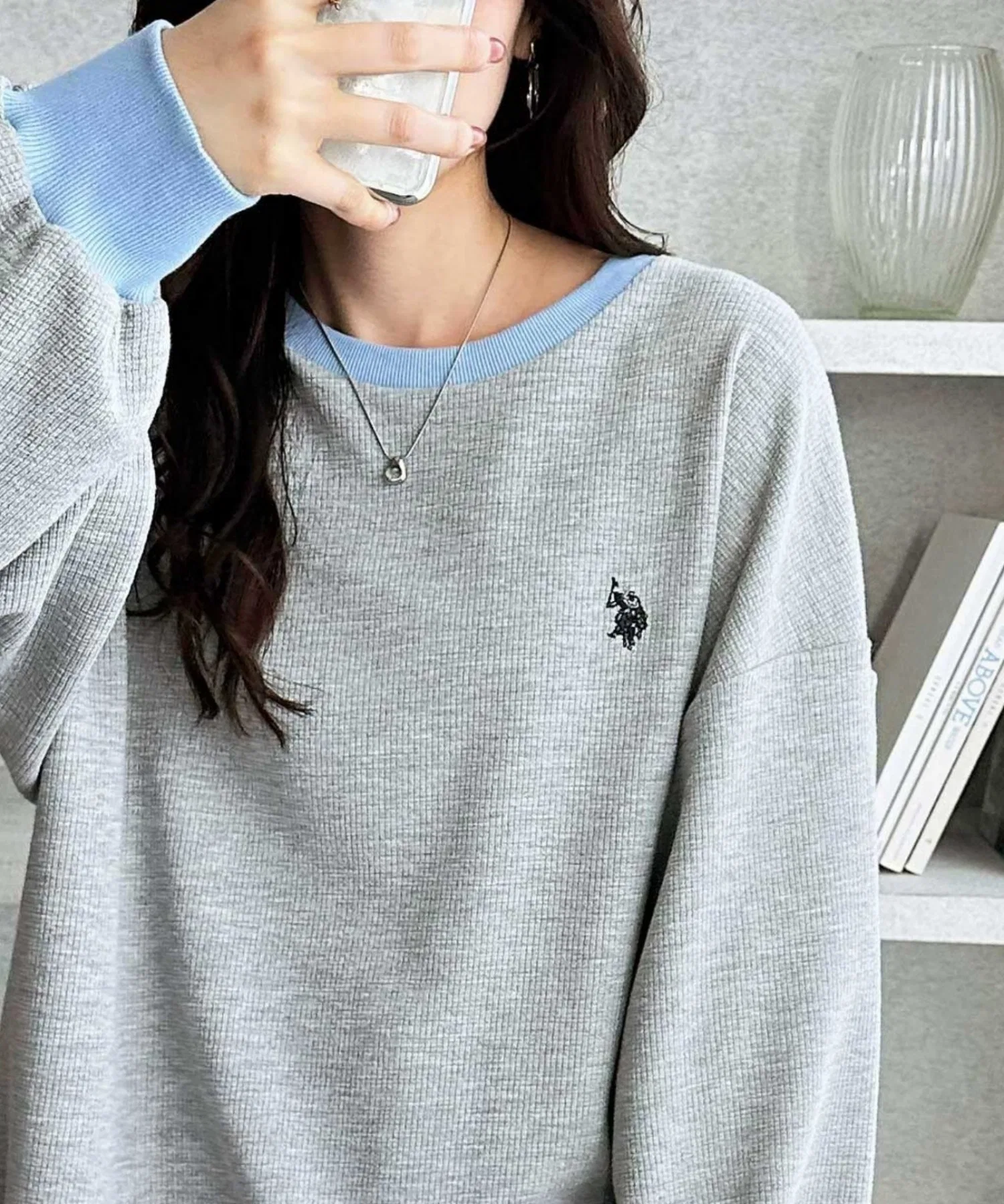 Женская футболка U.S. POLO ASSN. оверсайз вафельная серая