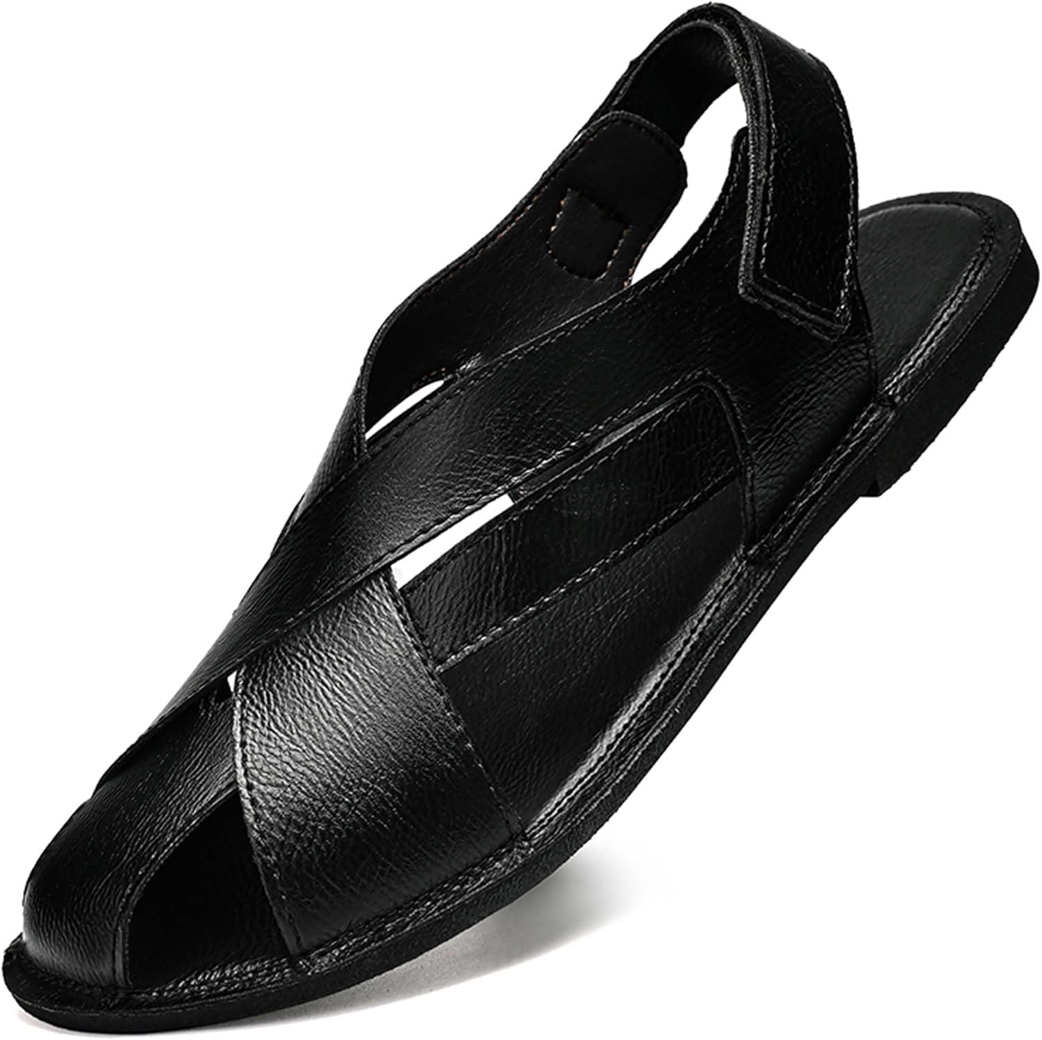 

Мужские кожаные сандалии Vtiao, с застежкой-липучкой, римские сандалии, мужские босоножки, деловые сандалии, повседневные сандалии, мягкие и дышащие, противоскользящие, износостойкие, долговечные, черный