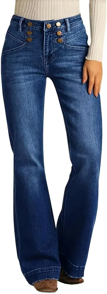 

Женские джинсы Mid Rise Flare Vintage Stretch Bootcut для контроля живота TACSTRUN
