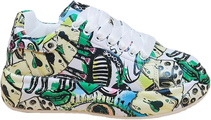 

Дышащие кроссовки с низким верхом на шнуровке с граффити для мужчин и женщин - идеально подходят для спортзала, тенниса, ходьбы и модного образа Fenlogft, зеленый