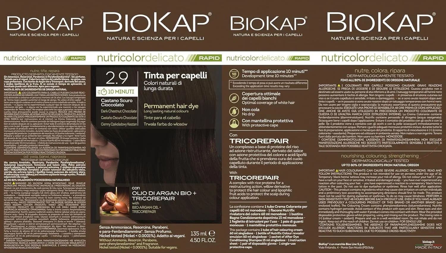 Стойкая краска для волос «Nutricolor Delicate 2.9 Dark Chocolate Brown» от Bios Line Biokap, 2.9 Dark Brown Chocolate — фото 3