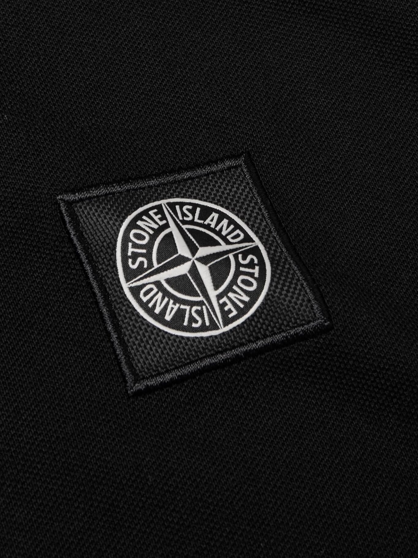 Рубашка-поло из хлопкового пике с аппликацией логотипа STONE ISLAND, черный — фото 2