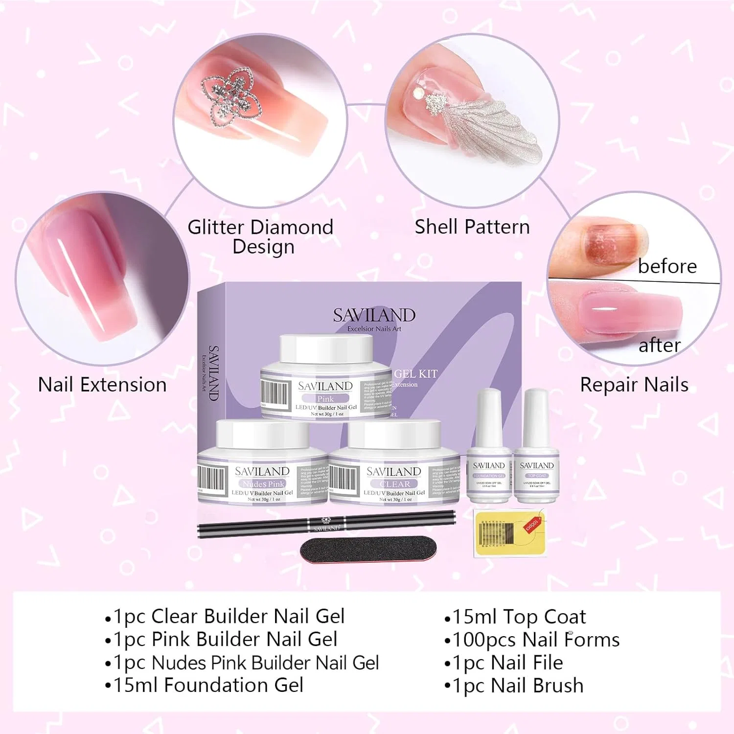 Набор для наращивания ногтей «Builder Nail Gels Kit» от Saviland Saviland — фото 2