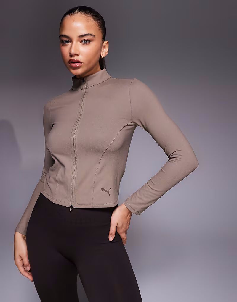 

Коричневая футболка Train с застежкой-молнией Puma