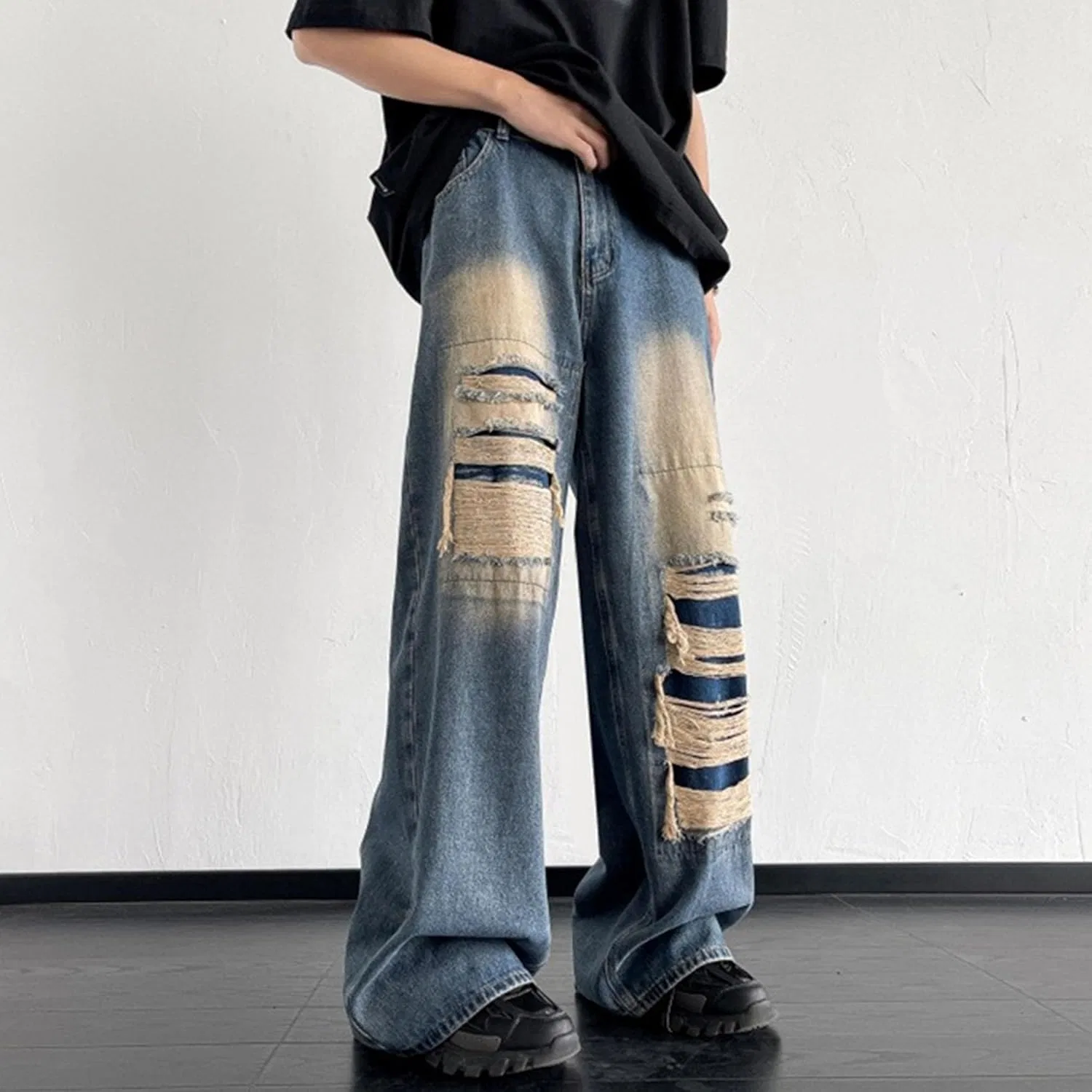 Джинсы свободные, Men’s Baggy Wide Leg Jeans, синие — фото 4