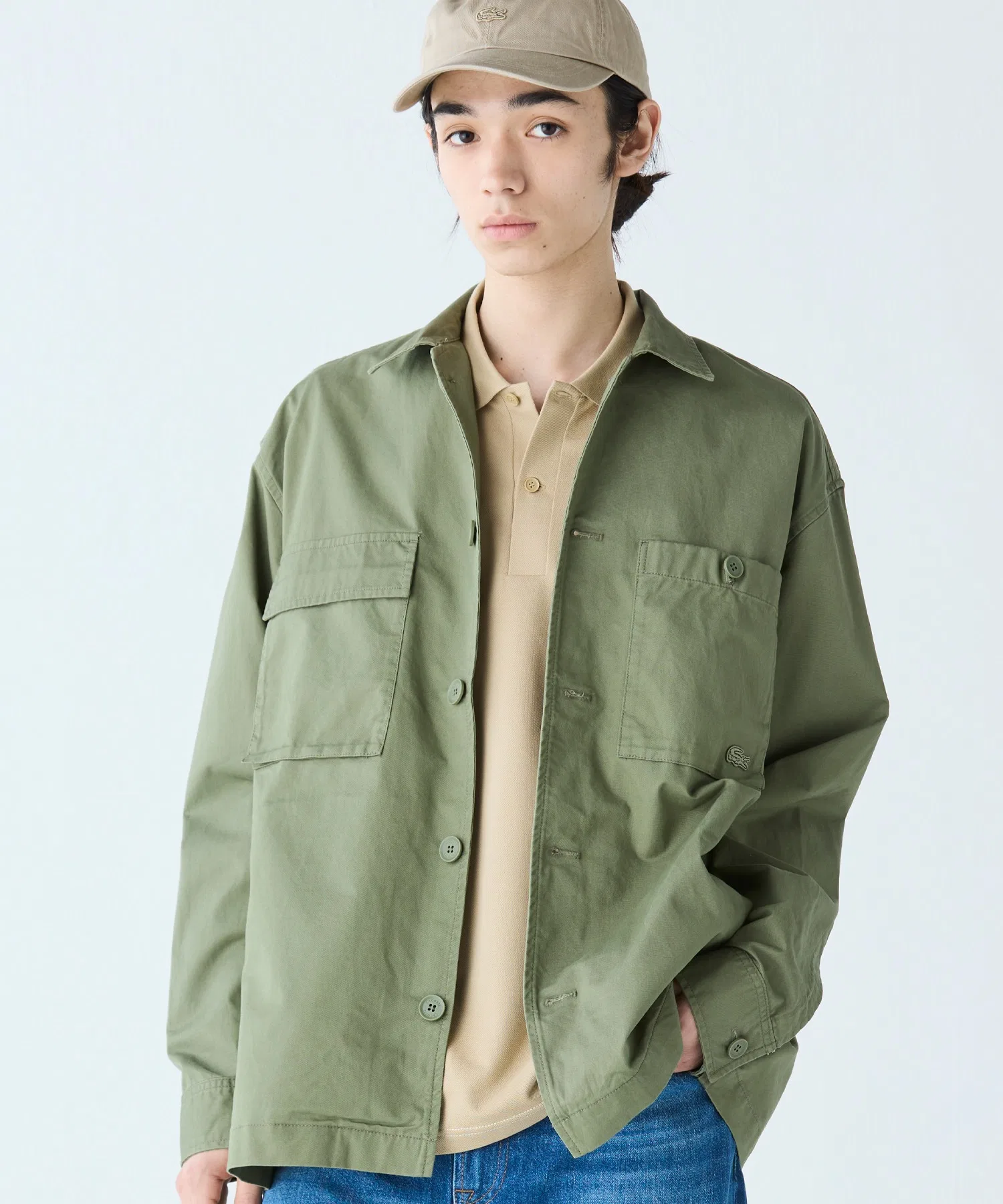 Рубашка Lacoste рабочая, хлопок, асимметричные карманы, бежевый