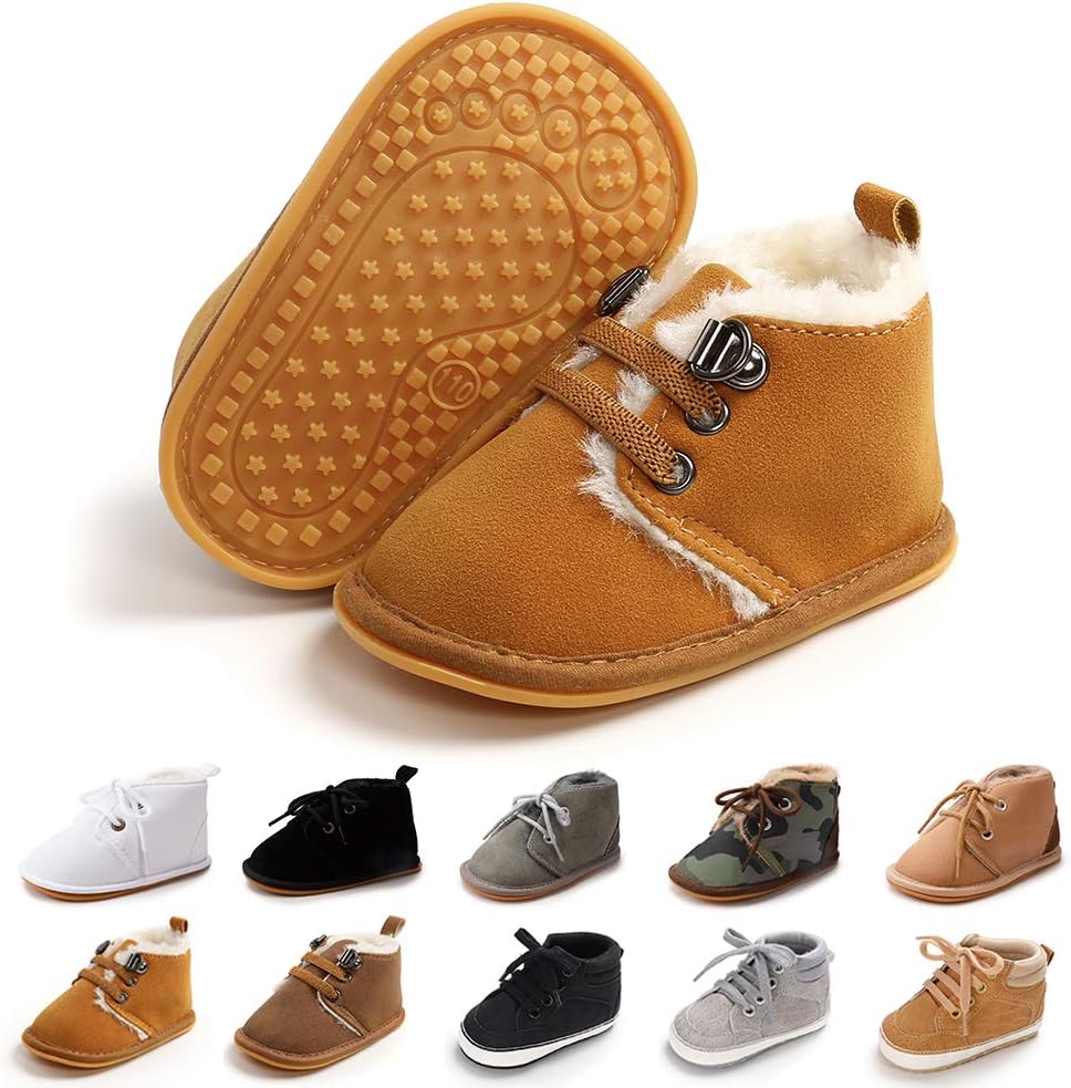 

Детские пинетки для мальчиков и девочек из флиса с противоскользящей мягкой подошвой, первые ботиночки для малыша, теплые обувь CARREAN, 2-Light Brown