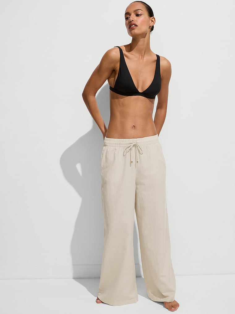 

Пляжные льняные брюки широкого кроя Victoria'S Secret Swim, цвет vanilla bean