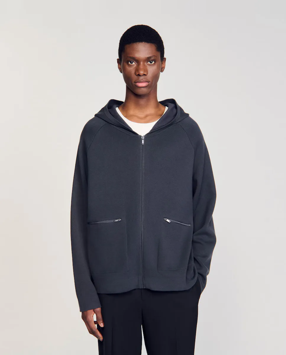 

Мужской кардиган из миланской вязки с капюшоном Sandro, темно-серый