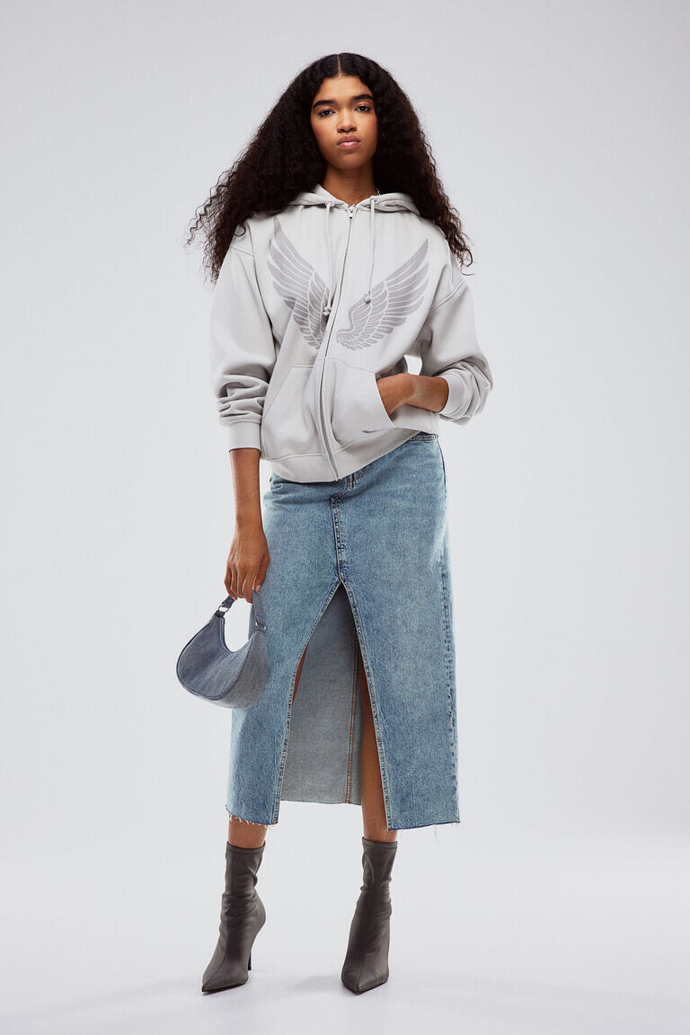 

Толстовка на молнии оверсайз с принтом H&M, серый