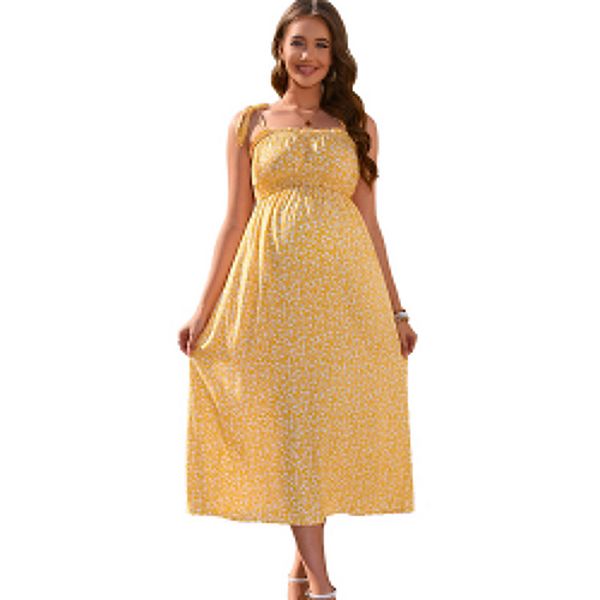 

Женское летнее богемное платье-макси для беременных с завязками и тонкими бретелями Clearflower