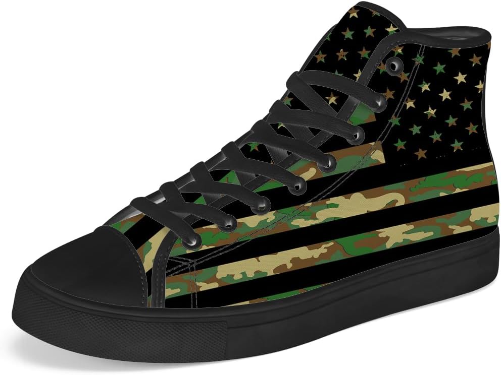 

Камуфляжные кроссовки с американским флагом, высокие кеды из парусины на шнуровке, повседневная обувь, подарок для мужчин и женщин Chebing, зеленый