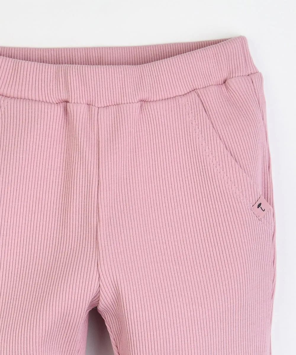 Длинные брюки из кроличьего трикотажа в рубчик Moimoln, Pink — фото 4