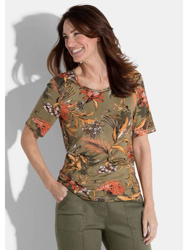 

GOLDNER Короткий размер: Футболка цвета хаки / оранжевого / с узором, Оранжевый, GOLDNER Короткий размер: Футболка цвета хаки / оранжевого / с узором