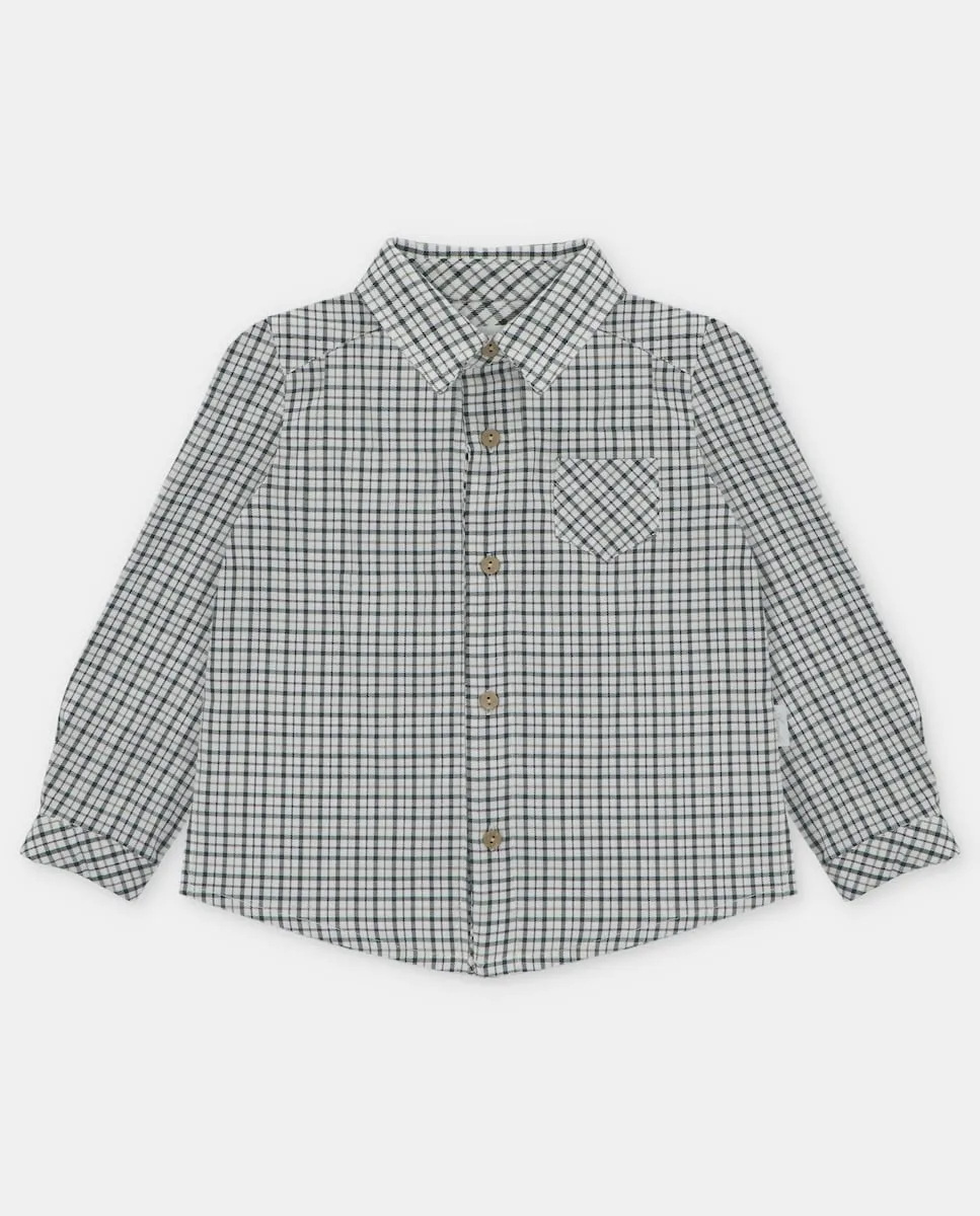 

Детская хлопковая рубашка с мелким клетчатым узором зеленого цвета Martín Aranda