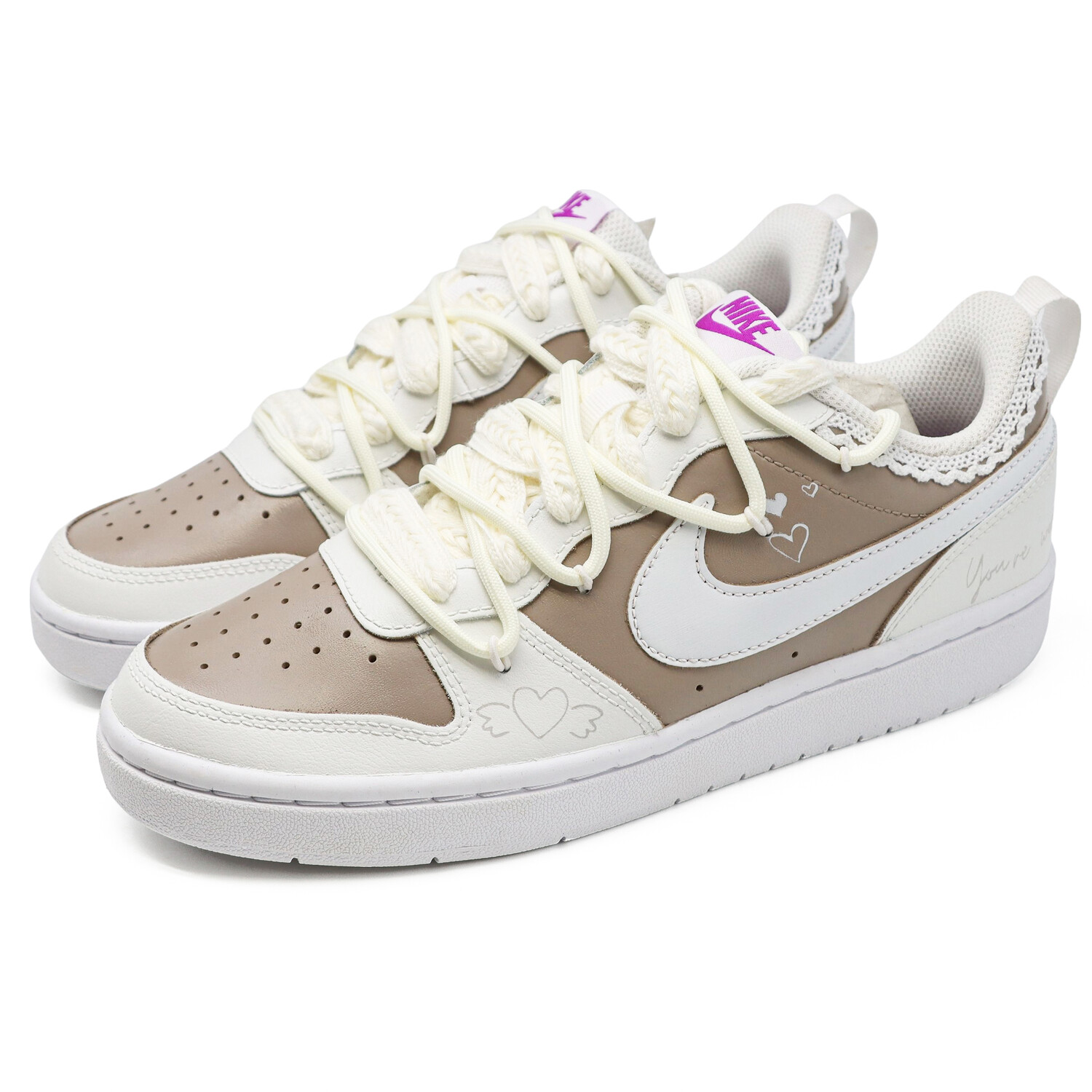 

Кроссовки Nike Court Borough Skateboarding Shoes Women's Low-top Beige/Brown, цвет Off White
