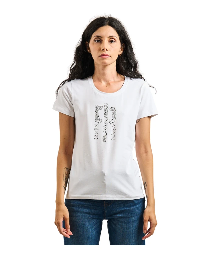 

Белая футболка с логотипом, украшенным стразами. Fracomina, белый