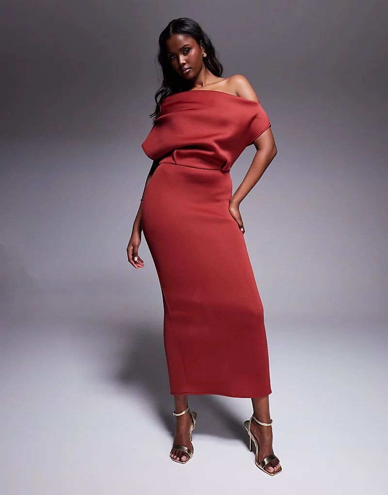 

Платье миди ASOS DESIGN с эффектным вырезом и лифом-скуба красного цвета