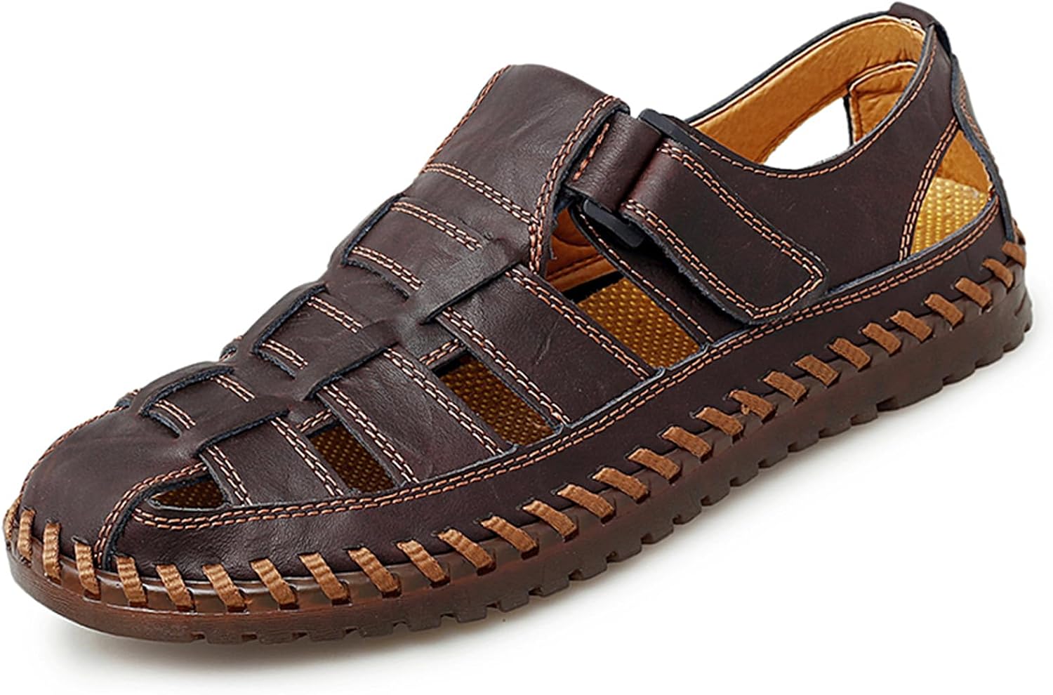 

Мужские сандалии, закрытый носок, ручная работа, кожаные, рыбацкие, для активного отдыха и походов, летние спортивные обувь Abborora, темно-коричневый