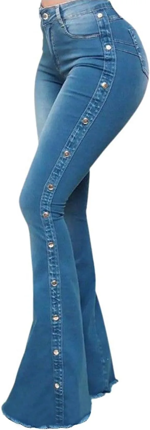 

ebossy Женские джинсы с высокой посадкой и расклешенным низом