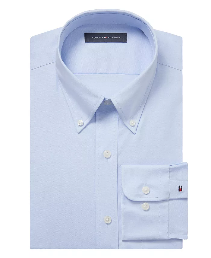 

Мужская рубашка-рубашка TH Flex Regular Fit Wrinkle Stretch Pinpoint Oxford, устойчивая к складкам Tommy Hilfiger, синий