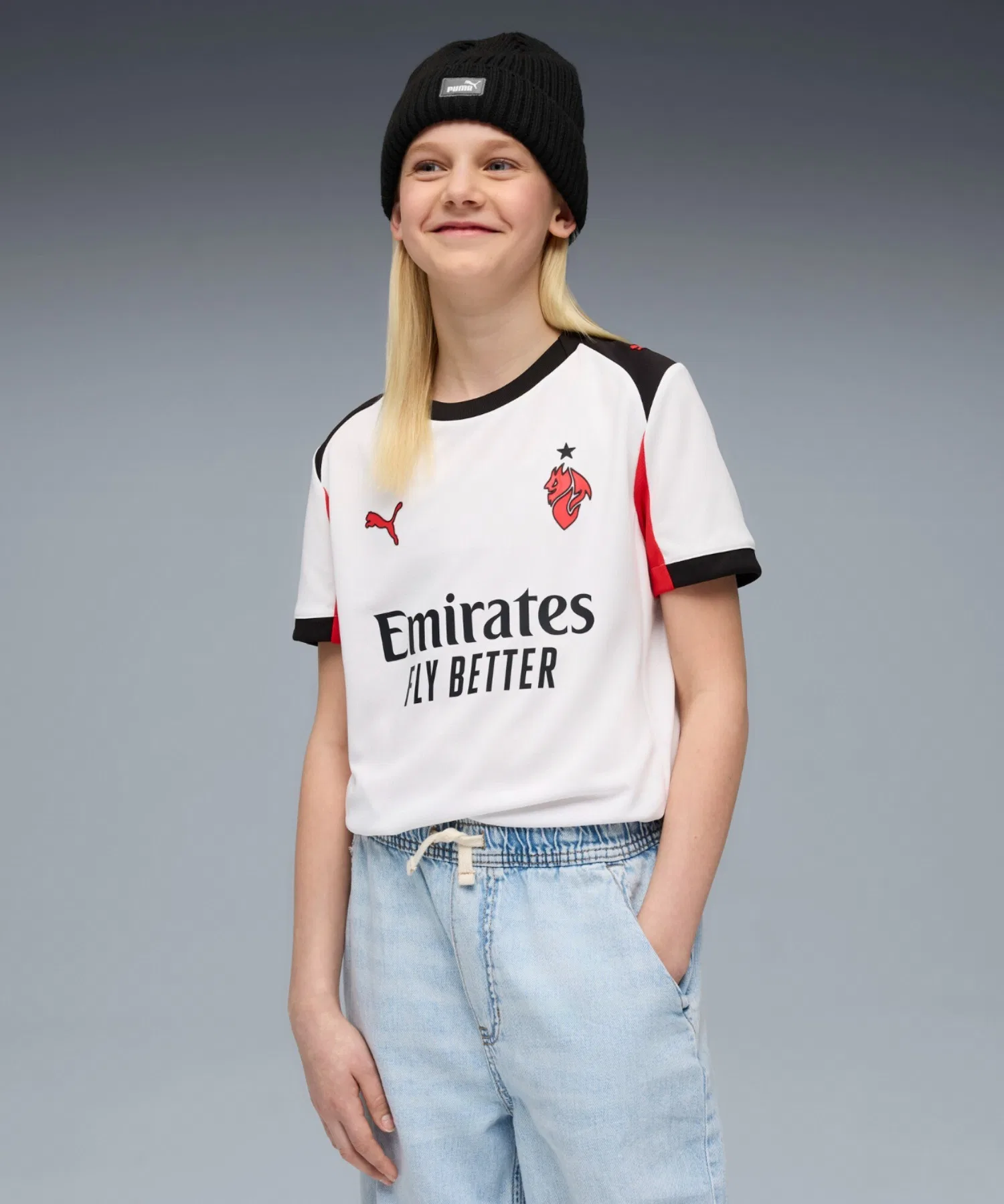 Детская футболка PUMA AC Milan выездная, красно-белая